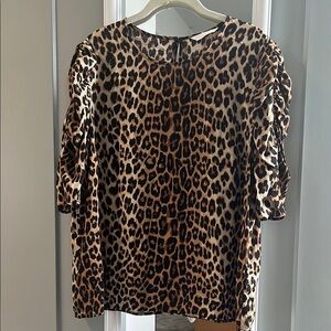 H&M Tan and Brown Boxy Blouse with 3/4 Sleeves